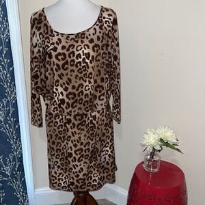 Clara Sun Woo Leopard Animal Print Drop Sleeve Dolman Dress Belt sz M Medium